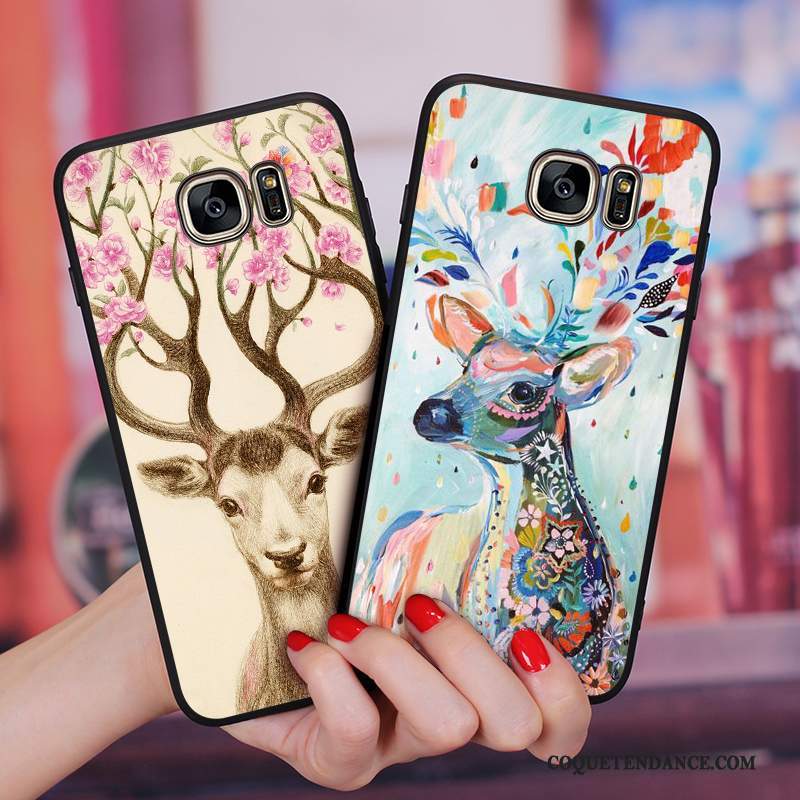 Samsung Galaxy S6 Edge + Coque Fluide Doux Multicolore Fleur Étui Cerf