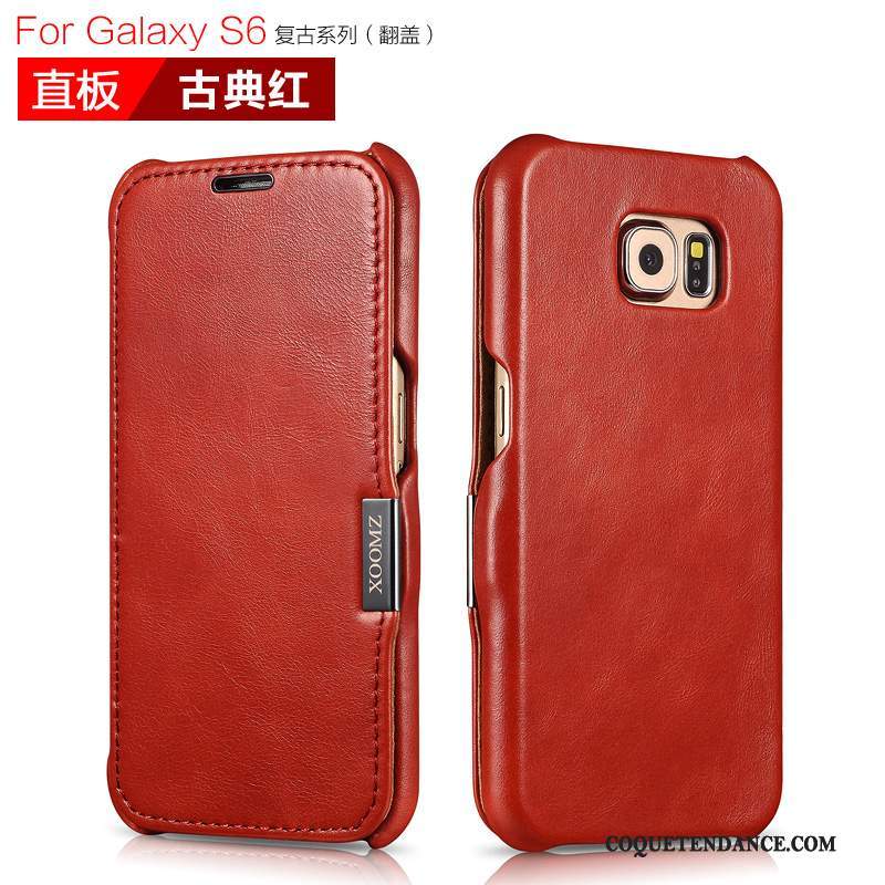 Samsung Galaxy S6 Edge + Coque Étui Rouge Cuir Véritable