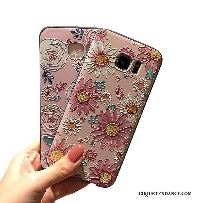 Samsung Galaxy S7 Coque Fluide Doux Gaufrage Délavé En Daim Rose