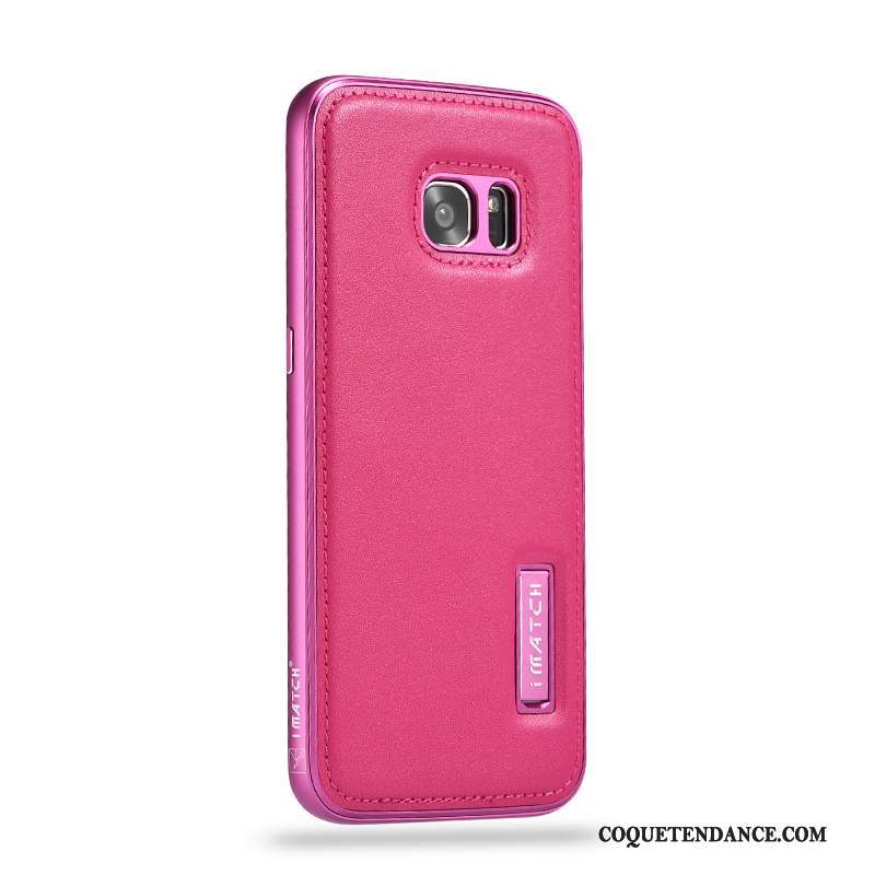 Samsung Galaxy S7 Coque Incassable Rouge Cuir Véritable De Téléphone Métal