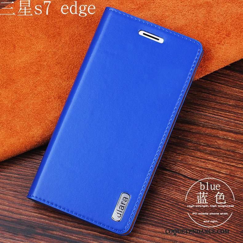 Samsung Galaxy S7 Edge Coque De Téléphone Protection Cuir Véritable Bleu Étui