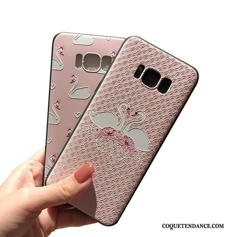 Samsung Galaxy S8+ Coque Noir Rose Fluide Doux Gaufrage Délavé En Daim