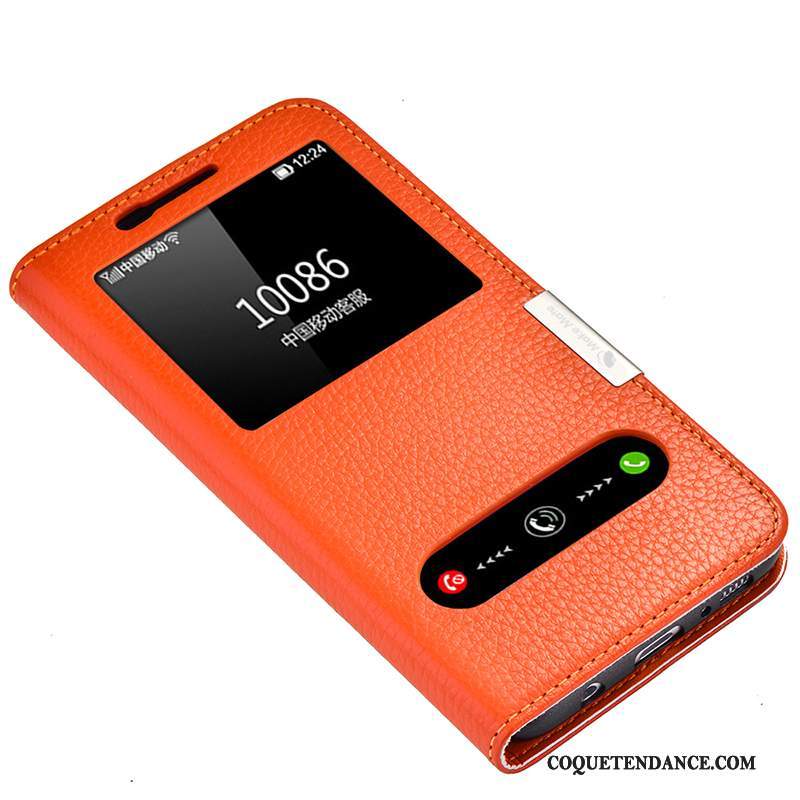 Samsung Galaxy S8 Coque Étui En Cuir Orange Clamshell De Téléphone Cuir Véritable