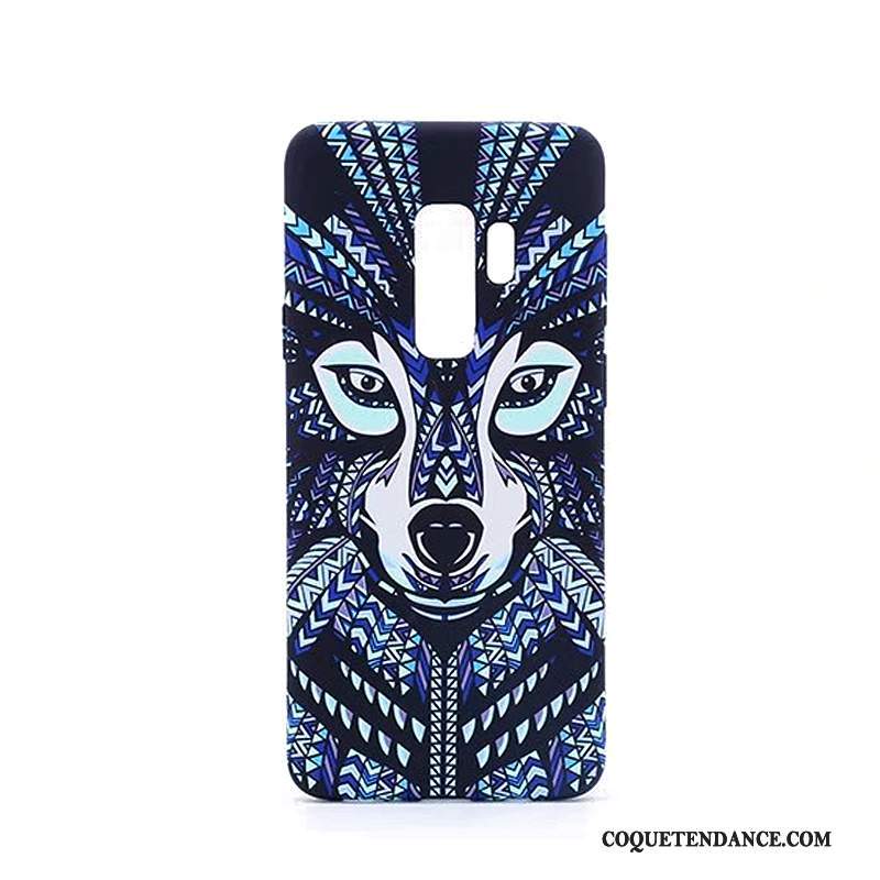 Samsung Galaxy S9+ Coque Délavé En Daim Dessin Animé Peinture Bleu Animal