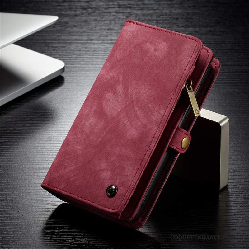 Samsung Galaxy S9 Coque Housse Portefeuille Cuir Véritable Rouge Étui En Cuir