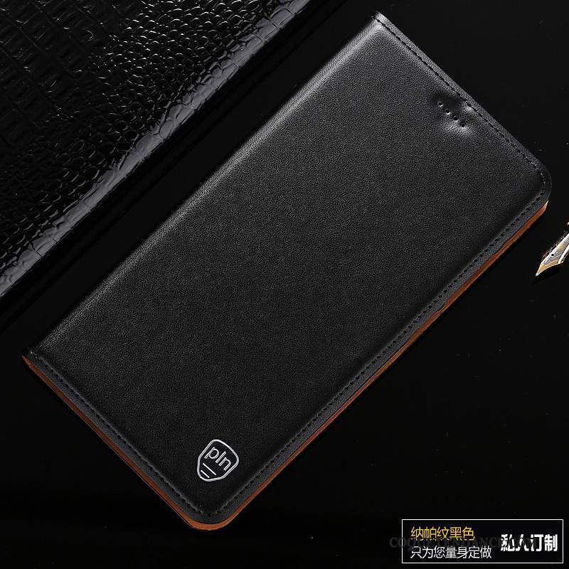 Samsung Galaxy S9+ Coque Modèle Fleurie Cuir Véritable Noir Étui En Cuir Business