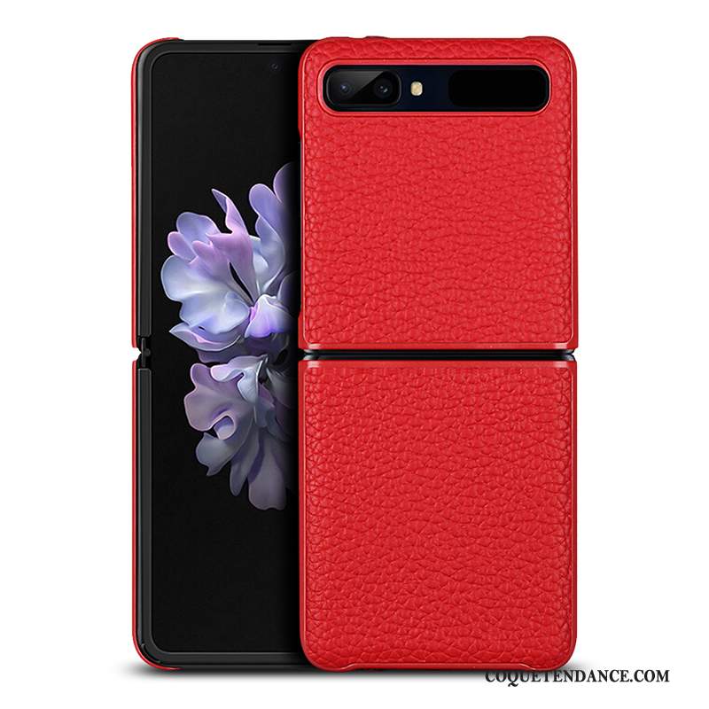 Samsung Z Flip Coque Cuir Véritable Incassable Plier Rouge Protection