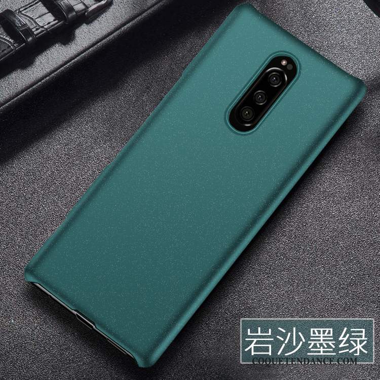 Sony Xperia 1 Coque Protection Difficile Vert Foncé Délavé En Daim Incassable