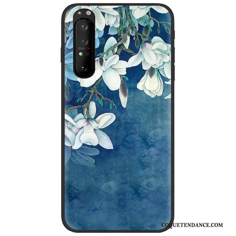 Sony Xperia 1 Ii Coque Tendance Délavé En Daim Bleu Pu Peinture