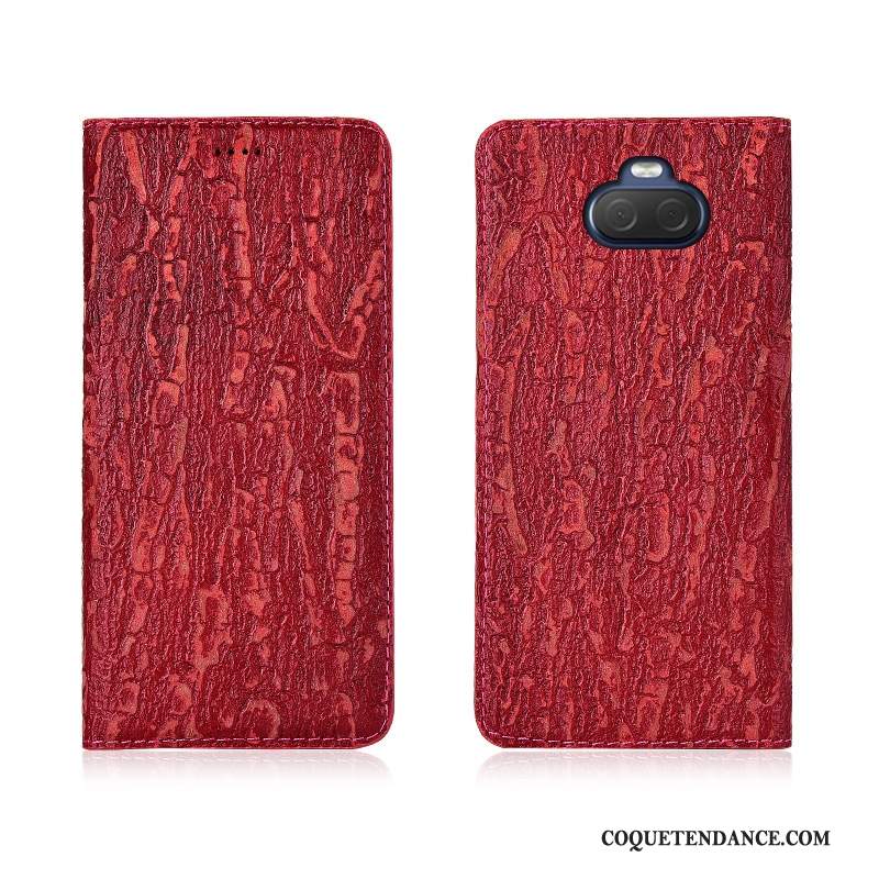 Sony Xperia 10 Coque Cuir Véritable Nouveau Délavé En Daim Rouge Étui En Cuir