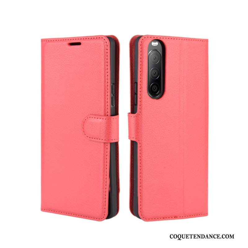 Sony Xperia 10 Ii Coque Incassable Rouge Étui En Cuir Protection De Téléphone