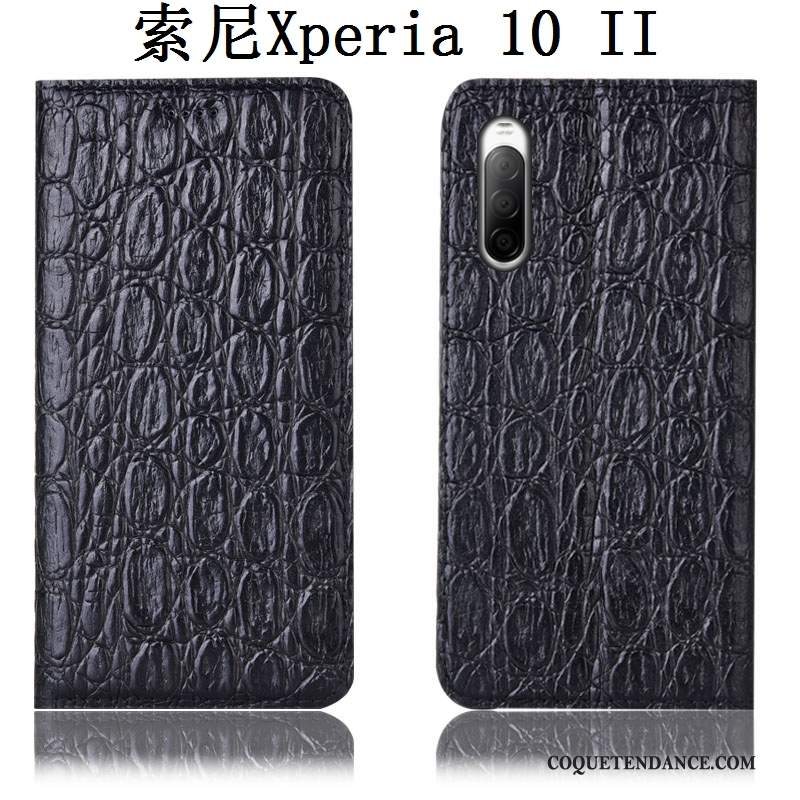 Sony Xperia 10 Ii Coque Noir Housse Étui En Cuir Incassable Protection