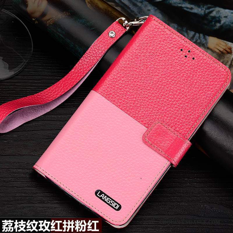 Sony Xperia C5 Ultra Dual Coque Housse Étui Rose Cuir Véritable De Téléphone