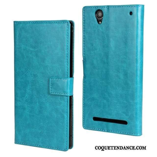 Sony Xperia T2 Coque Étui Étui En Cuir Protection Bleu