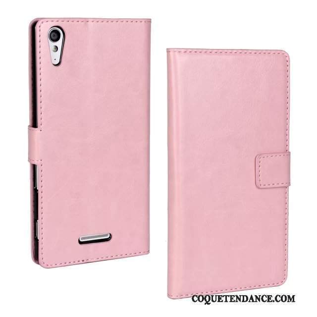 Sony Xperia T3 Coque De Téléphone Protection Étui Rose Cuir Véritable