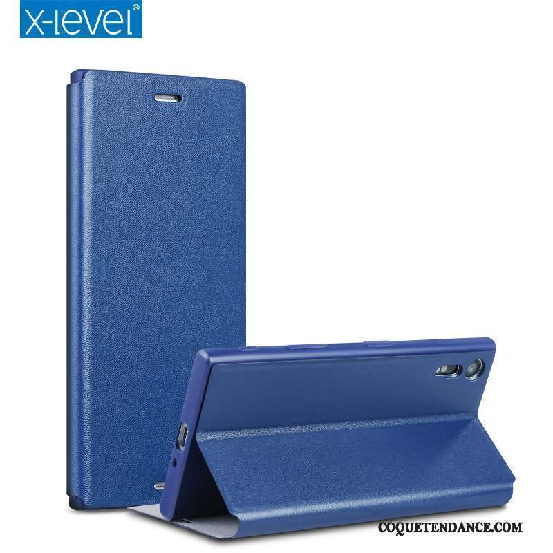 Sony Xperia Xz Coque Cuir Véritable Fluide Doux Bleu De Téléphone Incassable