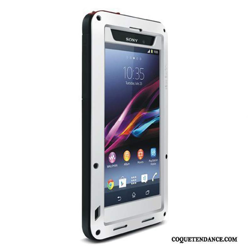 Sony Xperia Z1 Coque Argent Métal Fluide Doux Protection Trois Défenses