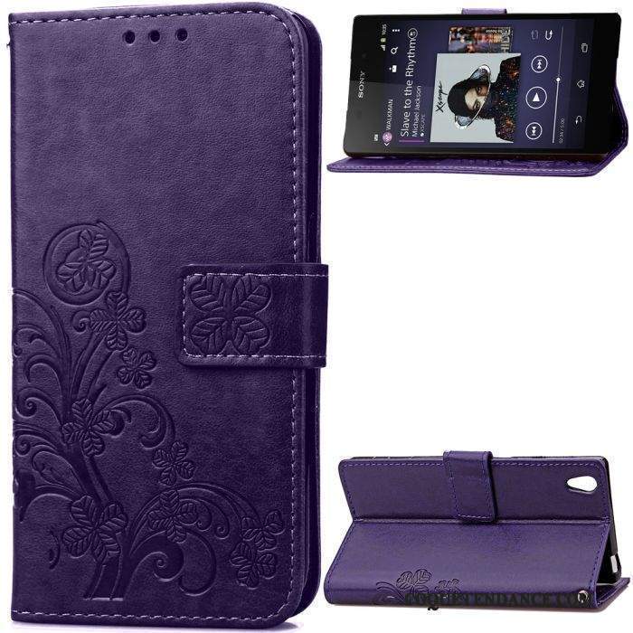 Sony Xperia Z2 Coque Portefeuille Étui De Téléphone Violet En Relief