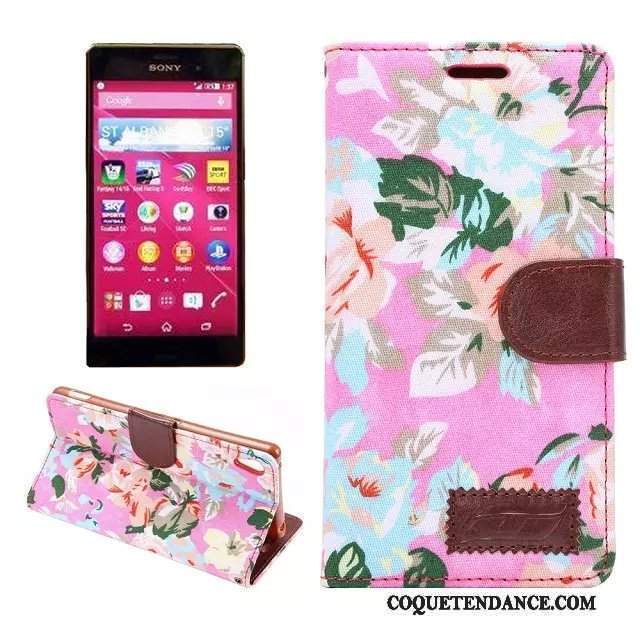 Sony Xperia Z3+ Coque Étui En Cuir Protection Rose De Téléphone