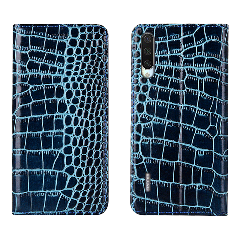 Xiaomi Mi A3 Coque Étui En Cuir Incassable Crocodile Bleu De Téléphone