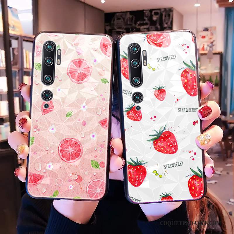 Xiaomi Mi Note 10 Coque Tout Compris Dessin Animé Losange Rose Modèle Fleurie