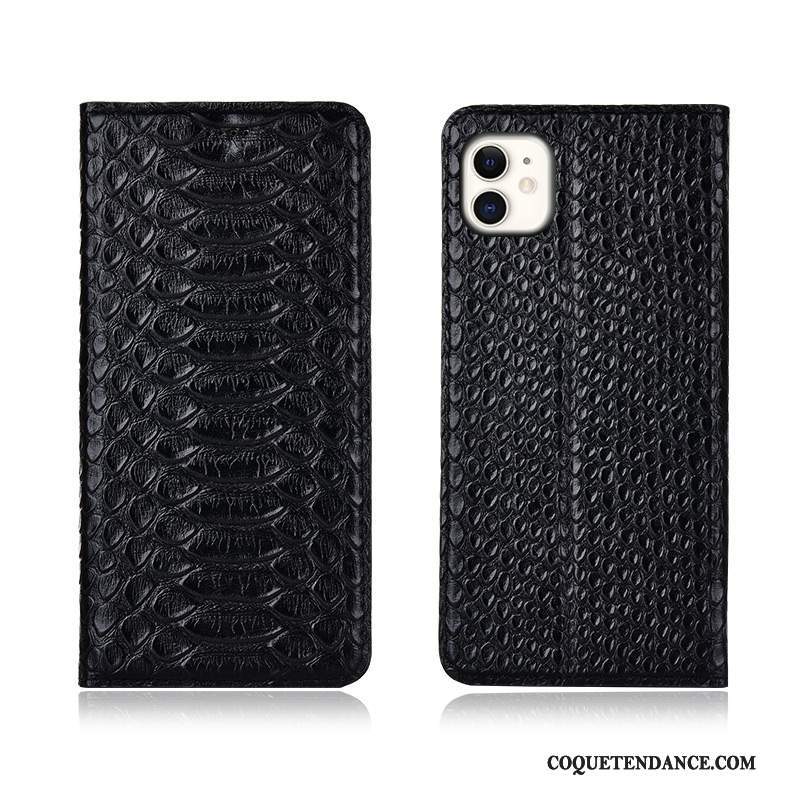 iPhone 11 Coque Cuir Véritable Modèle Fleurie Clamshell Incassable Protection