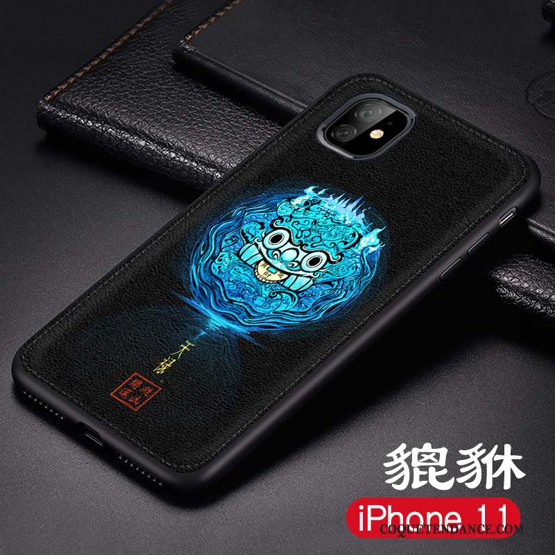 iPhone 11 Coque Délavé En Daim Gaufrage Nouveau De Téléphone Style Chinois