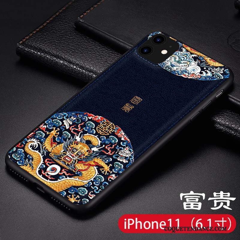 iPhone 11 Coque Très Mince Cuir Style Chinois Tout Compris Modèle Fleurie