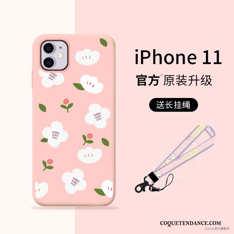 iPhone 11 Coque Étui Fleurs Incassable Nouveau Rose