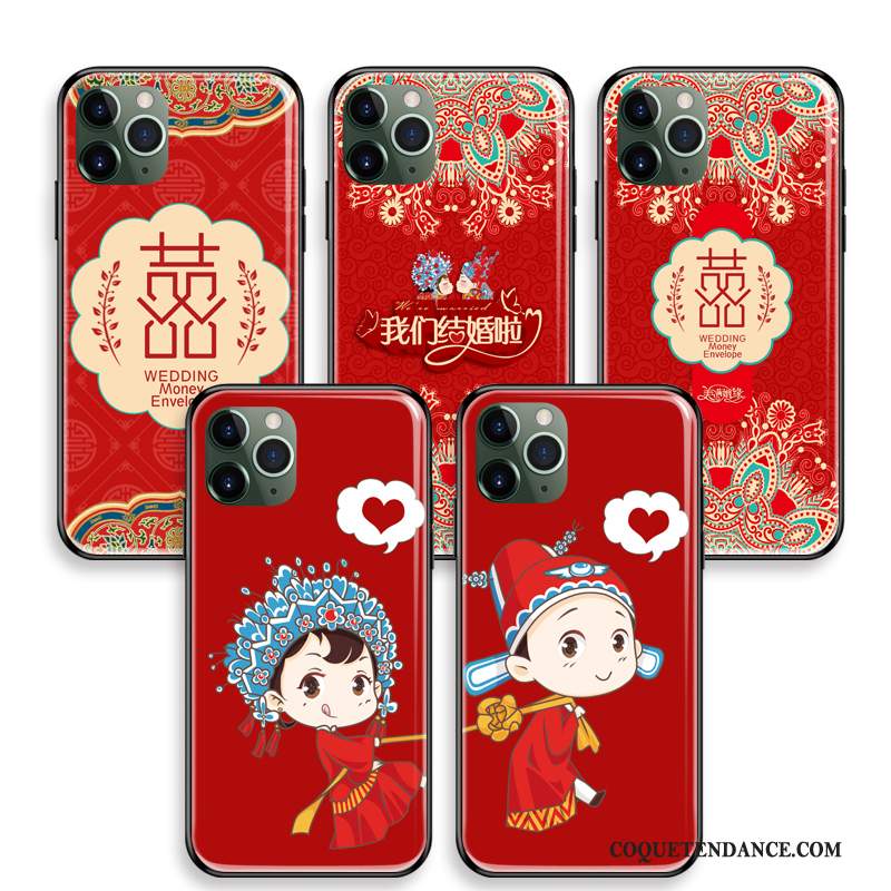 iPhone 11 Pro Coque Nouveau Verre Trempé Style Chinois Grand Rouge