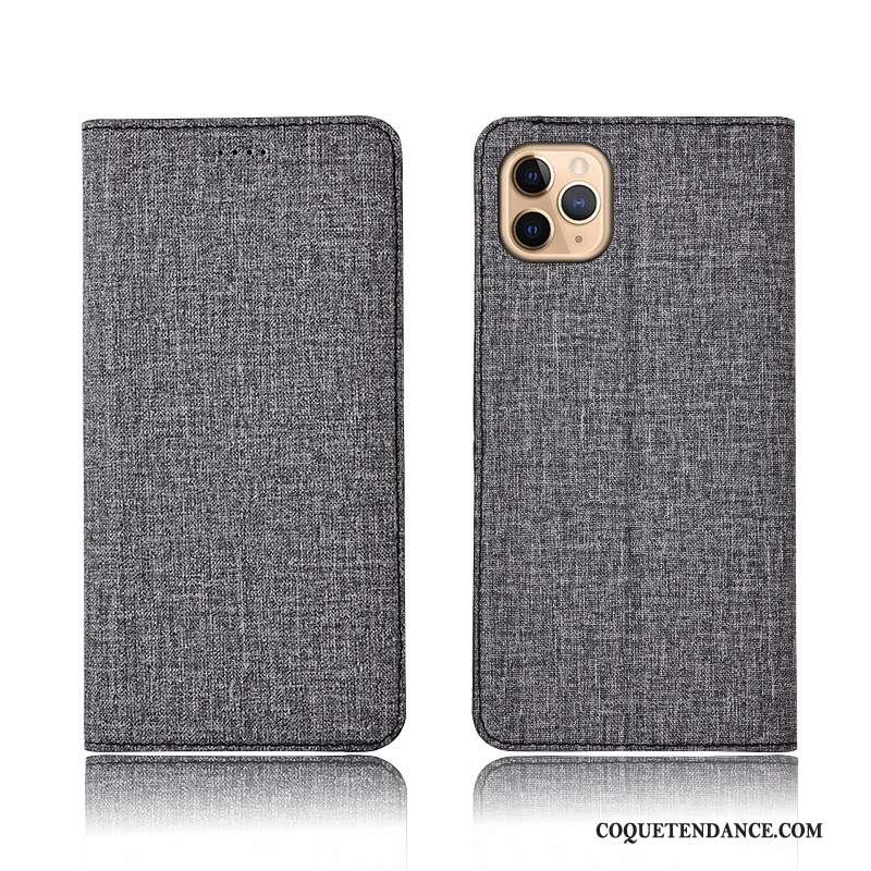 iPhone 11 Pro Max Coque De Téléphone Incassable Étui En Cuir Gris Lin