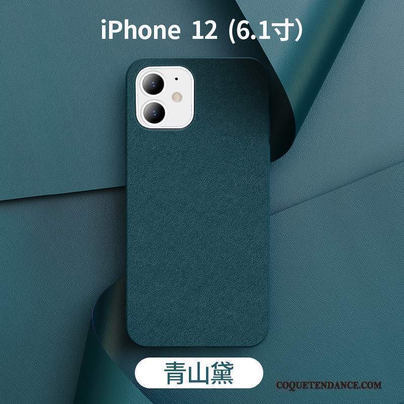 iPhone 12 Coque Nouveau Vert Foncé Mince Étui Cuir