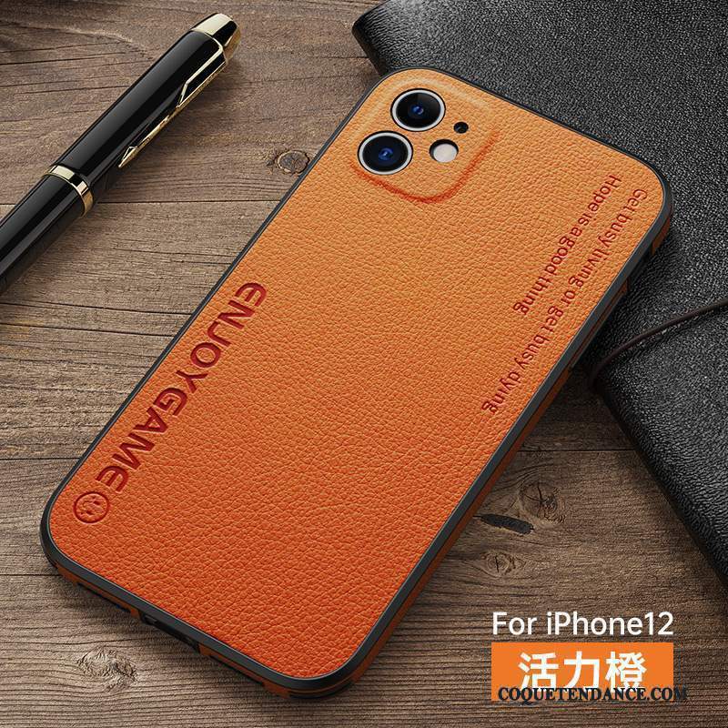 iPhone 12 Coque Orange Modèle Fleurie Créatif De Téléphone Tendance