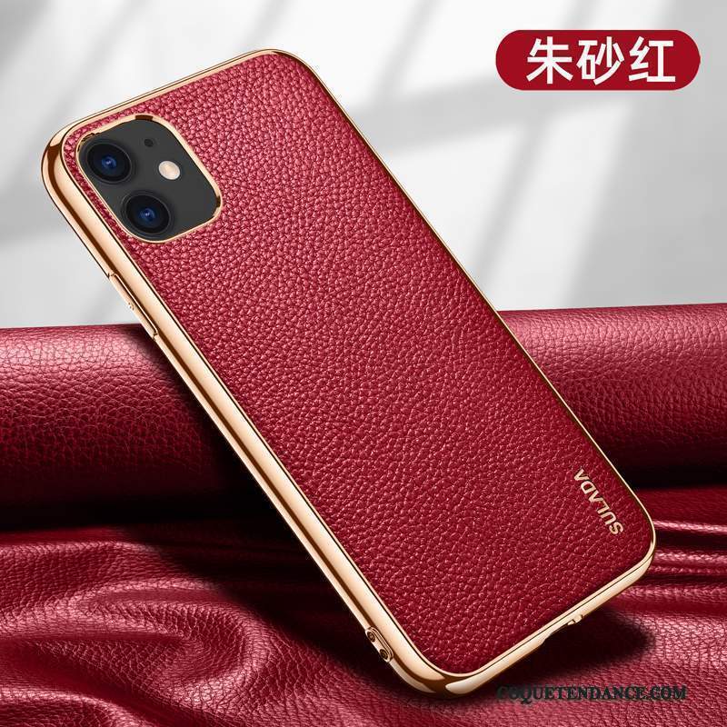 iPhone 12 Mini Coque Tout Compris Luxe Cuir Haut Cuir Véritable Très Mince