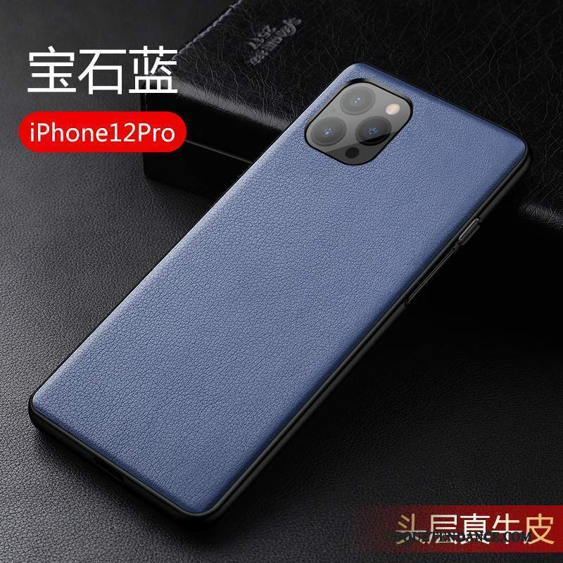 iPhone 12 Pro Coque Incassable Nouveau Très Mince Cuir Véritable