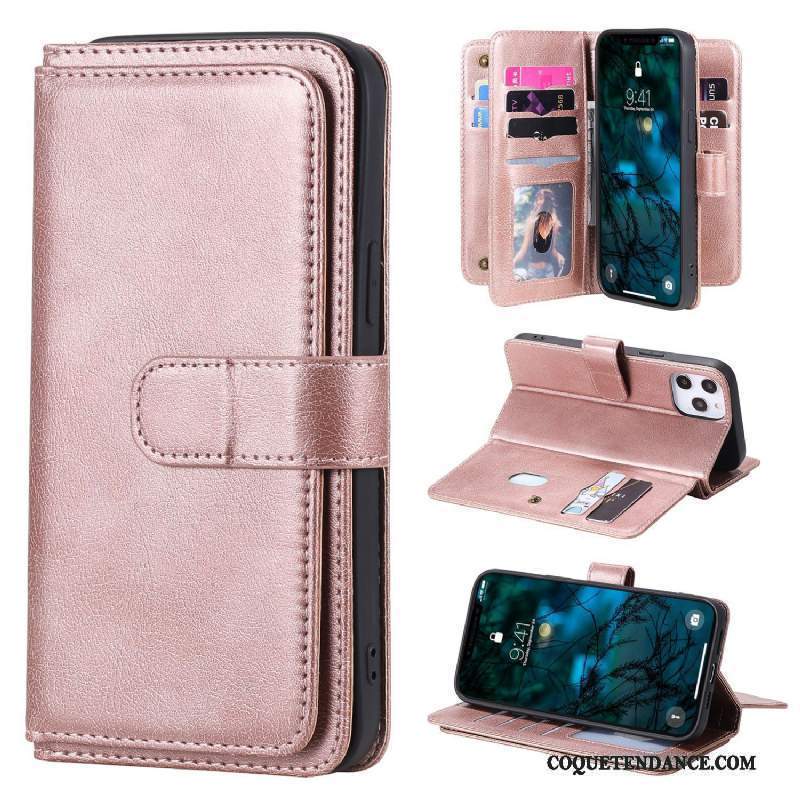 iPhone 12 Pro Max Coque Étui En Cuir Portefeuille Rose De Téléphone