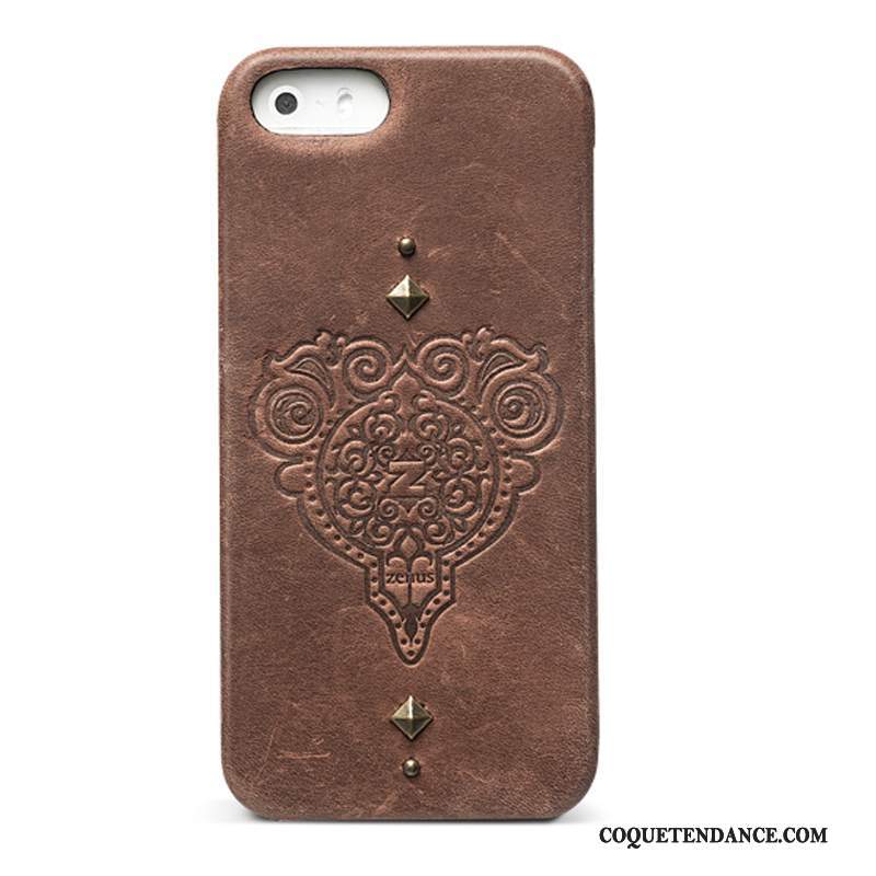 iPhone 5/5s Coque Vintage Protection Étui Cuir Véritable De Téléphone