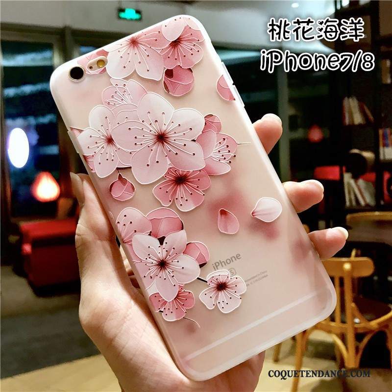 iPhone 7 Coque Rose Gaufrage Nouveau Silicone Étui