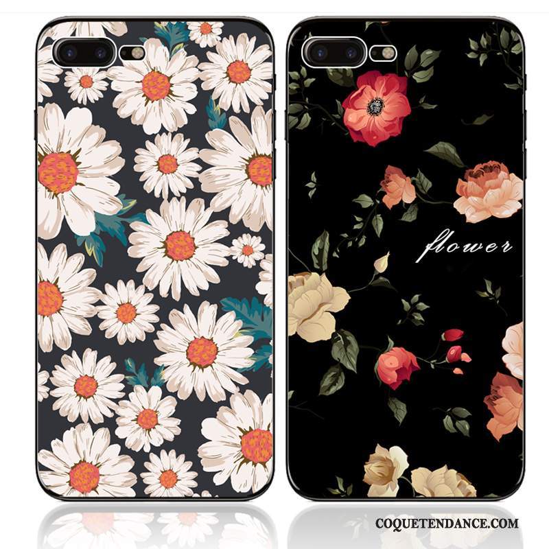 iPhone 7 Coque Silicone Fleurs Multicolore Étui Noir
