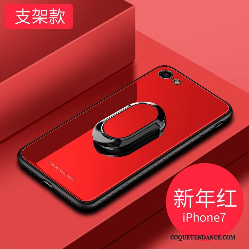 iPhone 7 Coque Verre Étui Magnétisme Tendance Rouge