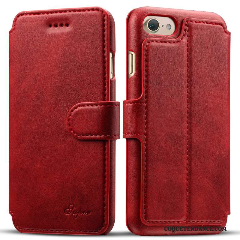 iPhone 8 Coque Cuir Véritable Nouveau Clamshell Business Vin Rouge