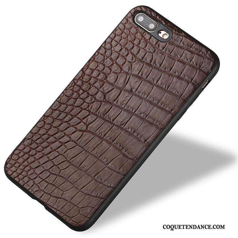 iPhone 8 Coque Nouveau Luxe Crocodile Marron Étui En Cuir