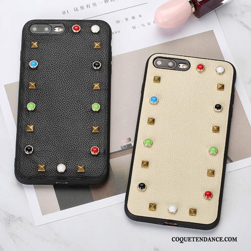 iPhone 8 Coque Rivet Étui En Cuir Kaki Marque De Tendance Incassable