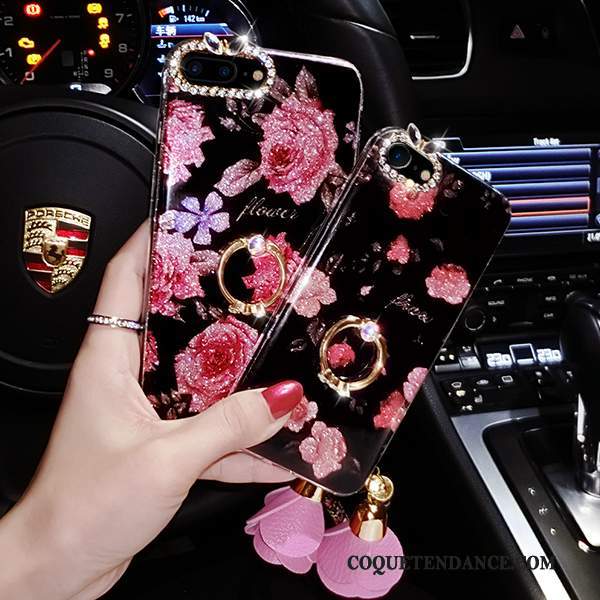 iPhone 8 Coque Rose Tout Compris Anneau Support Fleurs