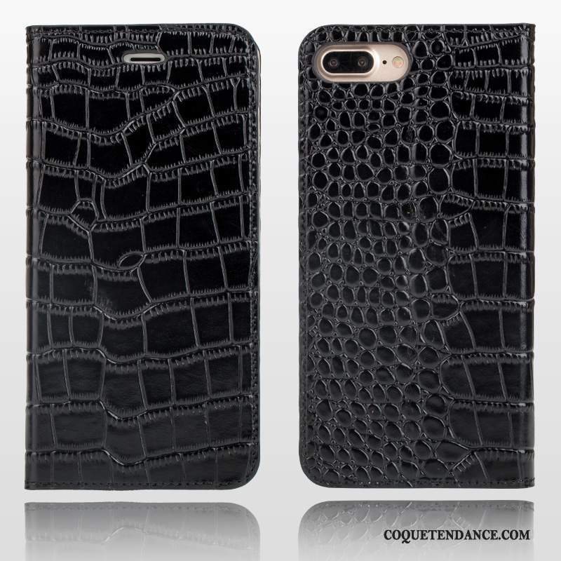 iPhone 8 Plus Coque Cuir Véritable Étui En Cuir Noir Élégant Housse