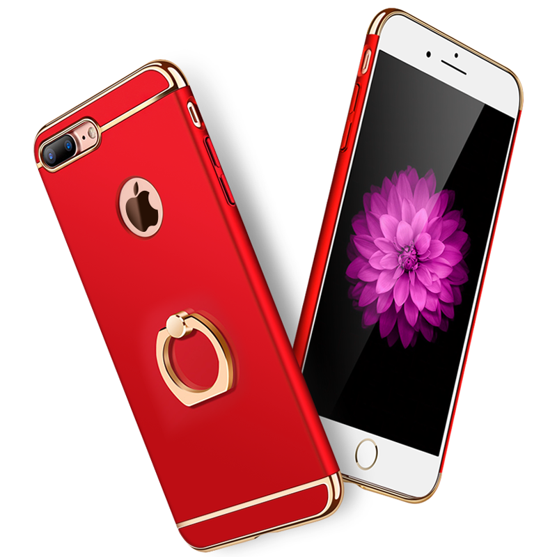 iPhone 8 Plus Coque Délavé En Daim Support Incassable Tendance Rouge