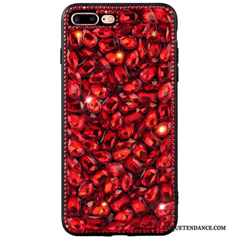 iPhone 8 Plus Coque Net Rouge Tendance Personnalité Strass Élégant