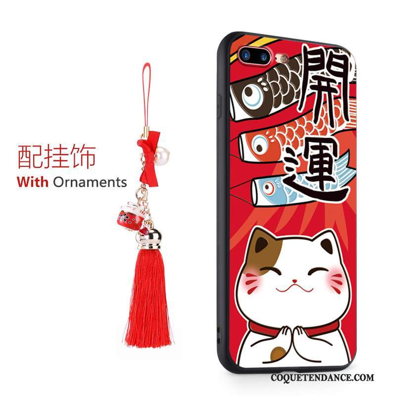 iPhone 8 Plus Coque Rouge Pu Anneau Chat De Téléphone