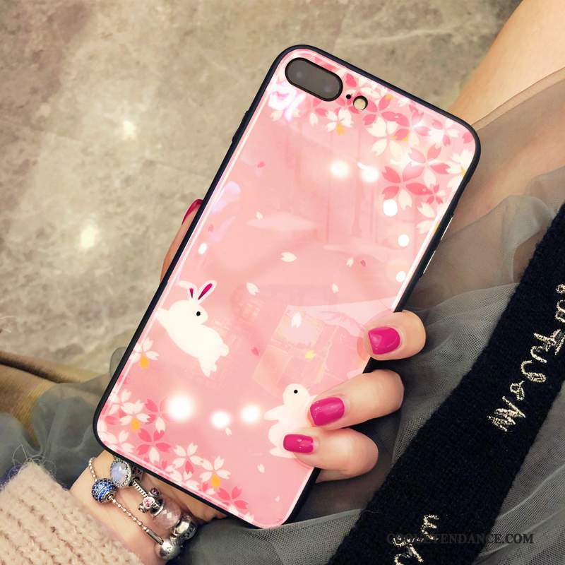 iPhone 8 Plus Coque Étui Verre Miroir Rose Net Rouge