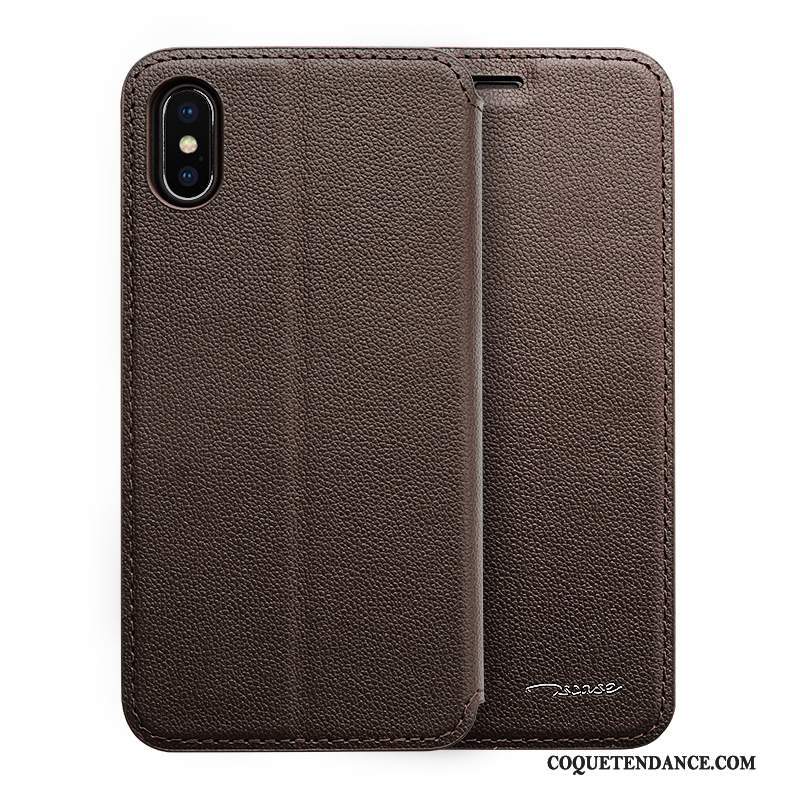 iPhone X Coque Cuir Véritable Étui Réveillez-vous Incassable Protection